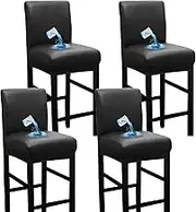 Waterproof Bar Stool Chair Covers Stretch PU Leather Barstools Chair Seat Cover with Backs Universal Chair Slipcovers Protector Chair Cover for Pub Kitchen (Black, 4pcs)