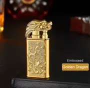 Creative Refillable Double Jet Flame Lighter – Embossed Golden Dragon