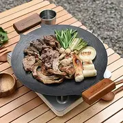 WAGENSTEIGER Non-Stick TEFLON Coated Aluminum Griddle Pan with Wooden Handle, Light weight, 14.17" Round Shaped Griddle Plate, Korean BBQ Cooking Grill Pan Style, All Cooktops, Indoor & Outdoor(Black)