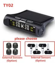 Car TPMS Cigarette Lighter Wireless Universal TPMS USB Digital tpms Tire Pressure Alarm System 4 External Internal Sensor TY02