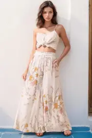Charli Pants - Paper Bag High Waisted Wide Leg Pants in Sheree Print