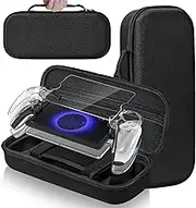 Carry Case for Playstation Portal remote player, 5 in 1 Accessoris Set Compatible with PS5 Portal, Hard EVE PS5 Portal Case Shell with 2 Screen Protector,1 Crystal shell Case, 2 Thumb Grip Caps, Black