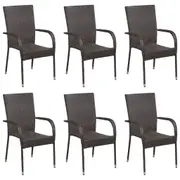 Stackable Outdoor Chairs 6 pcs Poly Rattan Brown vidaXL