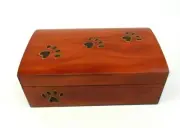 Medium Pet Cremation Urn Inlay Paw Print Wood Box Cat Dog Ashes Memorial Chest