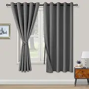 XWZO Blackout Curtains Window Drapes for Bedroom Living Room with Tieback and Gromment Thermal Insulated Energy Saving Room Darkening Noise Reduction, Set of 2 Pannels, W168cm x D183cm, Light Grey.