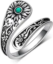 [Fuguangju] Sunflower Spoon Rings for Women 925 Sterling Silver Spoon Ring Vintage Adujustale Thumb Ring Jewelry for Women, Sterling Silver, No Gemstone