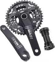 Bicycle Crankset, 170mm Hollow Integrated Mountain Bike Crankset 24-32-42T Round Chainring Crank Arm 64/104BCD CNC Aluminum Alloy MTB Crank 6/7/8/9/10 Speed with BB