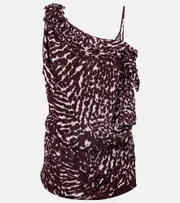 [Dries Van Noten] Dries Van Noten Printed ruffled top AU 10 burgundy