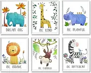 Baby Nursery Decor,Nursery Wall Decor for Baby Room,Jungle Safari Animal Unframed Wall Art -Set of 6 Posters 8x10,Lion, Giraffe, Zebra, Hippo with Inspirational Quotes for Boy Girl Toddler Kids
