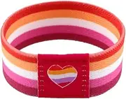 Lesbian Rainbow Color Flag Rights Pride Heart Love LGBTQ Gay Queer 7.1" Reversible Stretch Wristband Wrist Band Bracelet Elastic Strap