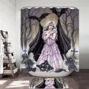 Scary Art Graveyard Bats Night Embrace for Lonely Woman Shower Curtain