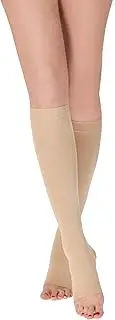 OVISSA Medical Ultra Stretchy Compression Beige Socks Open Toe Thigh For Women & Men Breathable Sweat-Absorbent Material For Varicose Veins, Edema, Air travel, Nursing, Running (20-30mmHg)