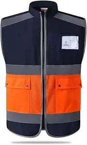 [SYQOIU] Construction Vest Mesh Breathable Reflective Clothing Site Safety Protection Vest Fluorescent Jacket for Cycling Walking Hiking Jogging Safety Vest mesh (Color : Orange red, Size : XXL)