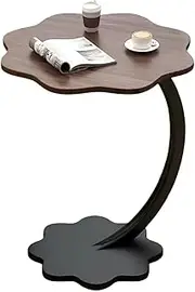 TOMVAES Flower-Shape End Table, Sofa Side Table, Standing Desk Coffee Table C Shaped Couch Side Table with Metal Frame for Sofa Coffee Table Bed (Walnut)
