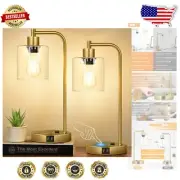 Stylish Touch Control Nightstand Lamps Set with 3 USB Ports & Dimmable LED