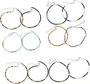 Yardenfun 12pcs Women's Beaded Anklet Colorful Foot Chain Jewelry Sliers Beach Anklet for Party