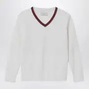 [GUCCI] White jumper with Web ribbon 10 Y White
