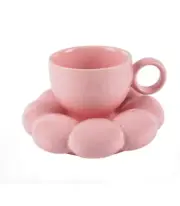 Cup Cloud Coffee Mug, Premium Ceramic Espresso Cup, Sunflower Saucer, Pink 200ml