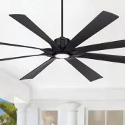 80" Defender Rustic Indoor Outdoor Ceiling Fan with LED Light Remote Matte Black