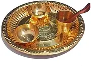 SHIVDEV CRAFT BHOG KATORI BOWL WITH PANCHAMRUT PATRA ACHMMANI BRASS PUJA THALI PLATE