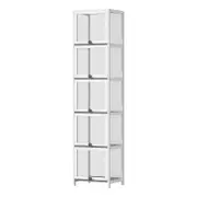 Oikiture Display Cabinet Slim Storage 5-Tier Shelves Clear Bookcase Rack White