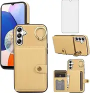 [Asuwish] Phone Case for Samsung Galaxy A14/M14 5G Wallet Cell Cover with Tempered Glass Screen Protector Ring Stand Credit Card Holder Slot A 14 4G 14A 14M G5 Women Girls Men Yellow