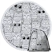 Black and White Owls Drawings Round Beach Towel