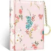[Nipichsha] Womens Wallet, Small Credit Card Wallet for Women, Slim RFID Card Holder Purse, Pink Flowers, Modern