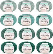 [Aeelike] 12 x 50g Merino Wool Yarn for Knitting - 98% Wool 2% Acrylic - Crochet Yarn Knitting Wool for Baby Blanket, Scarf, Socks, Hat, Crafting - Shades of Green - Merino Yarn for Crochet Beginners