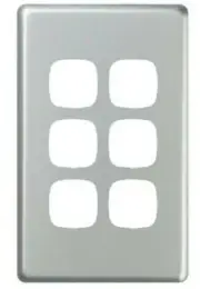 2x HPM EXCEL COVER PLATES 73x117mm For 6-Gangs Switch, Clip On, Matt Silver