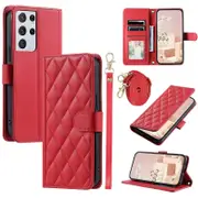 For Samsung Galaxy S21 Ultra 5G Wallet Case Leather Stand Cover Rhombus Grid