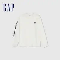 在飛比找momo購物網優惠-【GAP】男裝 Logo純棉印花圓領長袖T恤-米白色(885