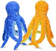 Chngeary 2 Pack Octopus Squesky Dog Toys for Large Medium Small Dogs, Stuffed and Tough Plush Dog Toys for Aggressive Chewers (Blue+Yellow)