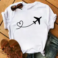 在飛比找蝦皮購物優惠-2022年新款 旅行飛機可愛心夏季T恤時尚加T恤短袖 閨蜜短