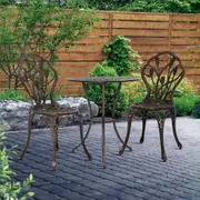 3PC Outdoor Setting Cast Aluminium Bistro Table Chair Patio Bronze
