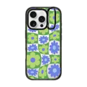 iPhone 16 Pro Impact Ring Stand Case MagSafe Compatible Warped Floral Checker