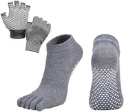 [Dress Cici] Five Toe Socks with Half Finger Gloves Set, Low Cut Grip Yoga Pilates Socks