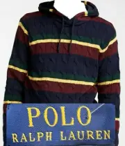 $198 Polo Ralph Lauren St Andrew Cable Knit Hooded Pullover Sweater sz L Men NWT