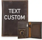 [CONTACTS] Customized Passport Holder RFID Blocking Travel Passport Wallet Leather Airtag Passport Cover with 4 Cards Slots, Coin Pocket Personalized Gift, Coffee, For Customized