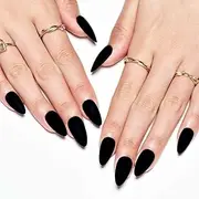 Medium Press on Nails, GLAMERMAID Black Fake Nails Press on Almond Nude UV Matte Finish Acrylic Fake Nail Glue Solid Color False Nails Press on Kits for Women Reusable Full Cover Nails
