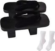 [Ｓｉｍｈｏａ] Japanese Wooden Clogs, Japan Shoes Non Slip Japanese Style, Comfort with Tabi Socks, Portable Sandals, Slippers for Daily Beach