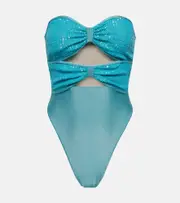 [Adriana Degreas] Adriana Degreas Sequined cutout strapless swimsuit AU 14 blue