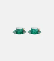 [L'Objet] L'Objet Malachite set of 2 teacups and saucers