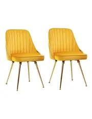 [Artiss] Dining Chairs Velvet Channel Tufted Set of 2 in Yellow