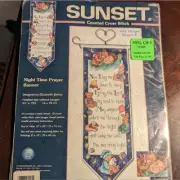 NEW Sunset Cross Stitch Night Time Prayer Banner Approx 5.5 x 15.5 withou Hanger