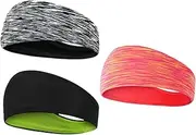 [Baluue] 3pcs Gym Yoga Headbands Sweat Absorbing Headband Running Headbands for Men Elastic Hair Bands Athletic Headband Sport Headbands for Men Sports Headband Black