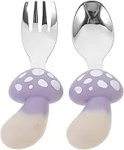 ANDRESLAD Mini Fork Spoon Set for Toddlers Short Handle Cutlery Stainless Steel Head Silicone Material Training Utensils