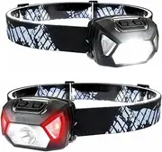 LED Head Lamp 2 Packs, 1300 Lux Ultra-Bright LED Head Torch with White Red Light, 6 Modes Battery-Operated Lightweight Waterproof Head Light for Camping Running Cycling Emergency
