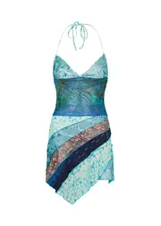 Siedres Nera Patchwork Halterneck Jersey Mini Dress - Blue - 36 (UK8 / S) 36 (UK8 / S)