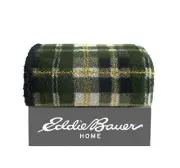 Eddie Bauer Trailhead Plaid Sherpa Green Throw Blanket-50X60